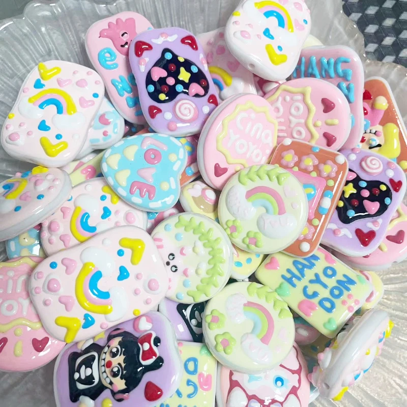 New Square Heart Mix Big Beads Milky Flower Dreamy Color Pattern Mixed Drawing Handmade Beads DIY Charms for Bracelet