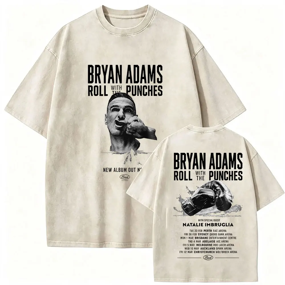 Bryan Adams Roll with The Punches Tour 2026 Vintage Washed T Shirts Men's Hip Hop Gothic Clothing T-shirt Punk Short Sleeve Tees