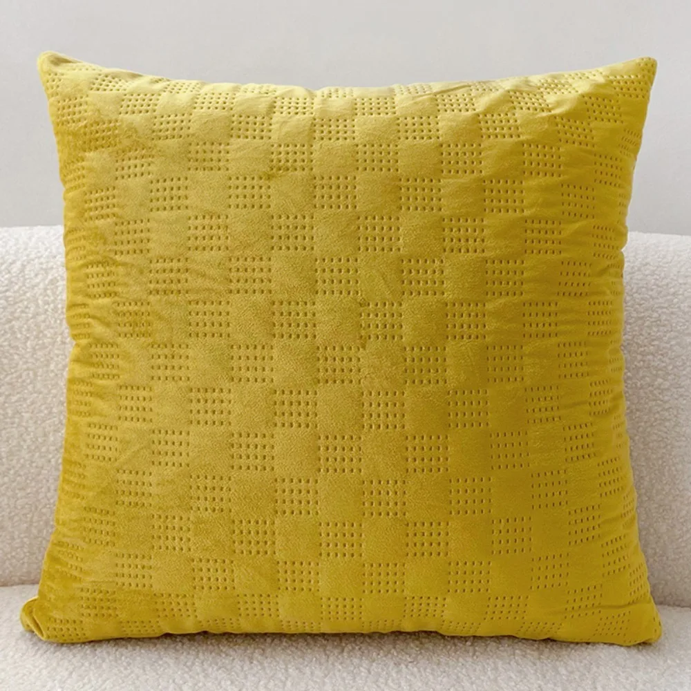 CIFBUY Mall Nordic Punching Process Checkered Velvet Cushion Cover 45x45cm Solid Color Decorative Throw Pillow Case for Sofa