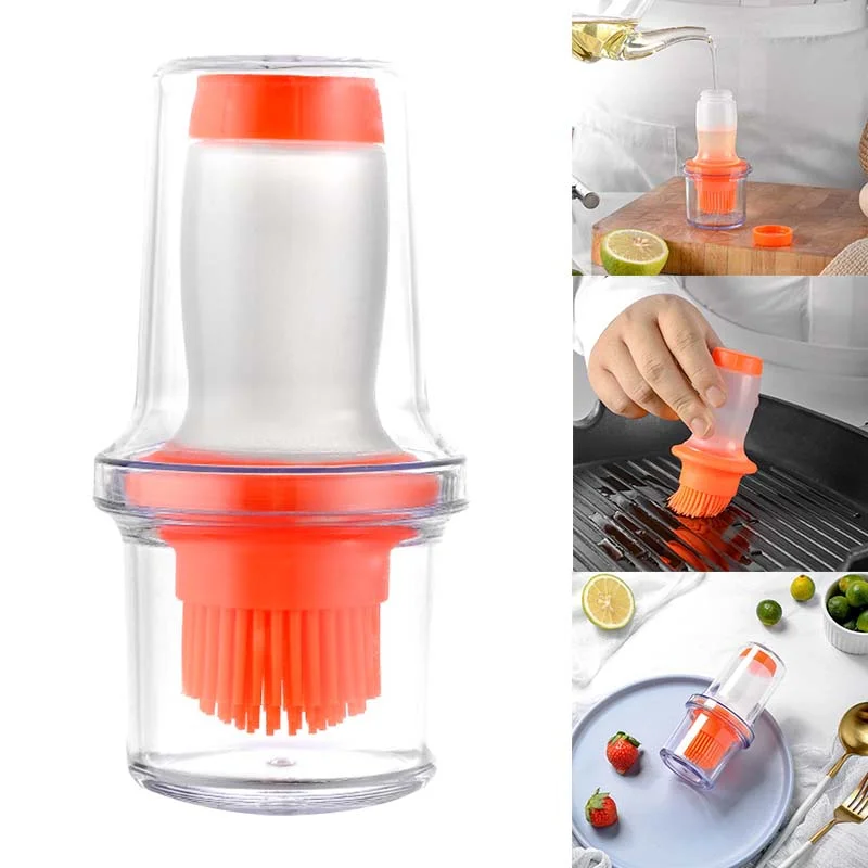 Portable Silicone BBQ Grill Oil Bottle Brush with Lid Grill Oil Brushes Liquid Oil Pastry Baking BBQ Tool Kitchen Utensils