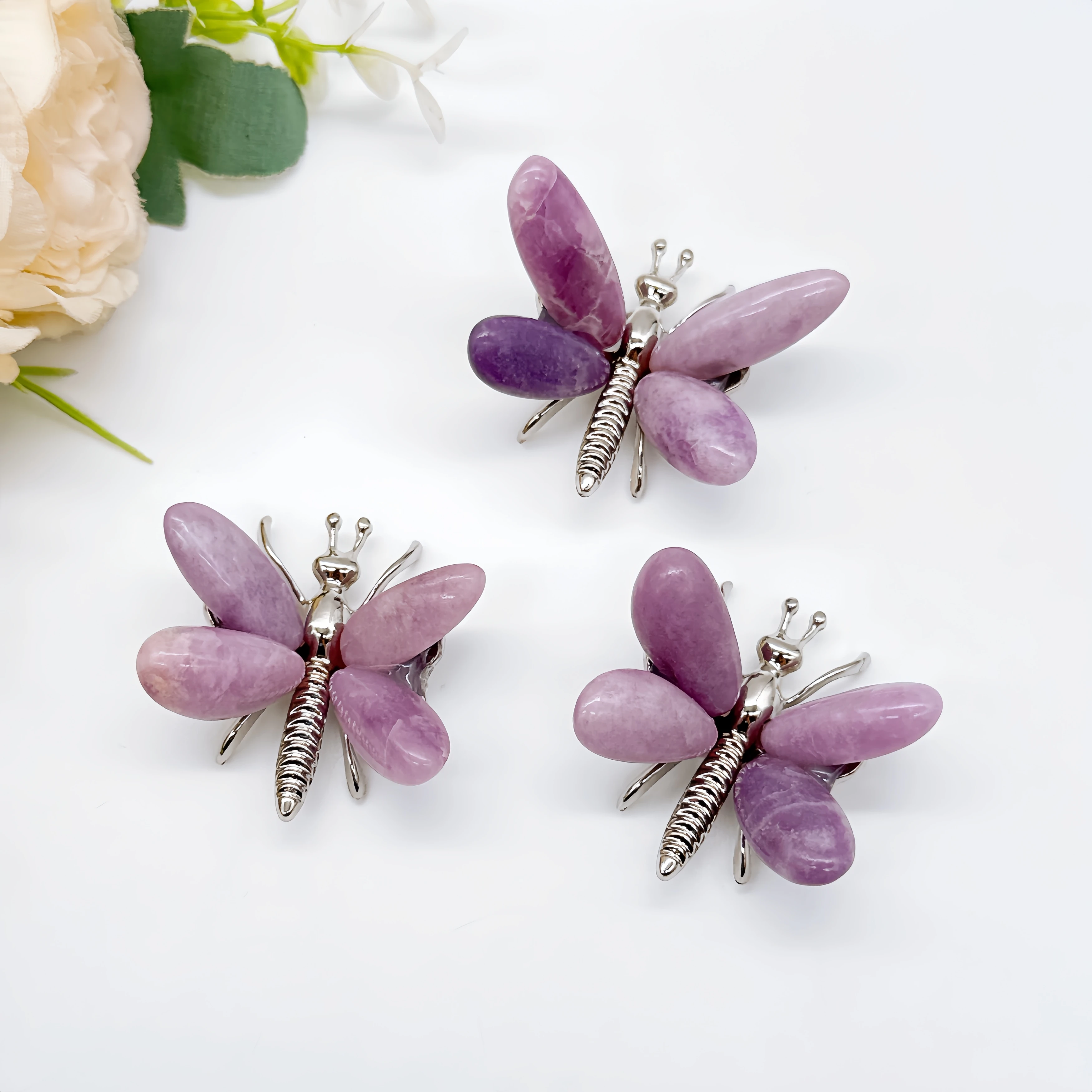 

1PC Natural Purple Mica Butterfly Crystal Lepidolite Stone spar crafts Dragonfly Reiki Healing Home Decor Children Gift