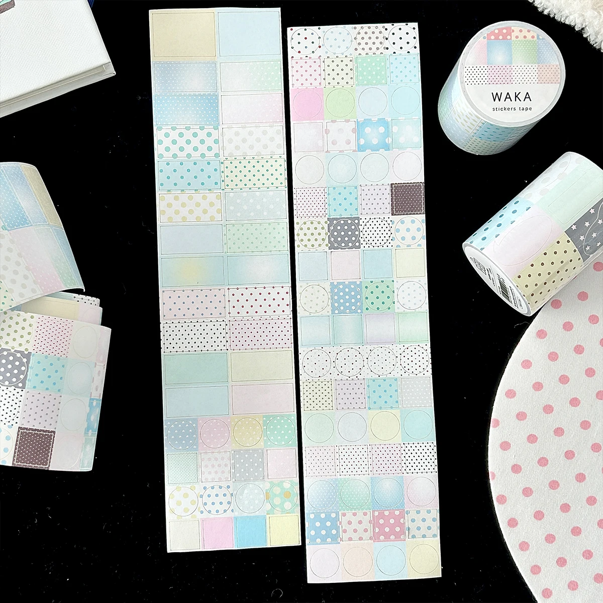 

INS Style Writable Sticker Roll WAKAWAKA Morandi Colors Dots Speech Bubble Design For Journaling and Scrapbooking