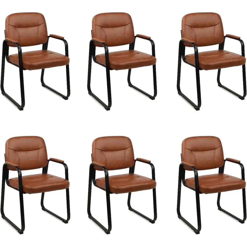

Стулья с подлокотниками с кожаной обивкой, современные коричневые настольные стулья с санчатами, набор из 6 предметов для офиса, конференц-зала, дома и вестибюля