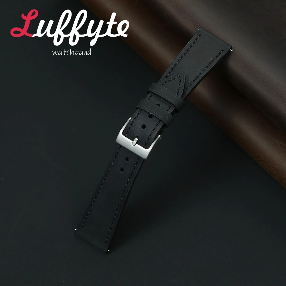 Vintage Office Wear Watchband 18mm 19mm 20mm 21mm 22mm Men's Cowhide Strap Quick Release Crazy Horse Leather Wristband image 6