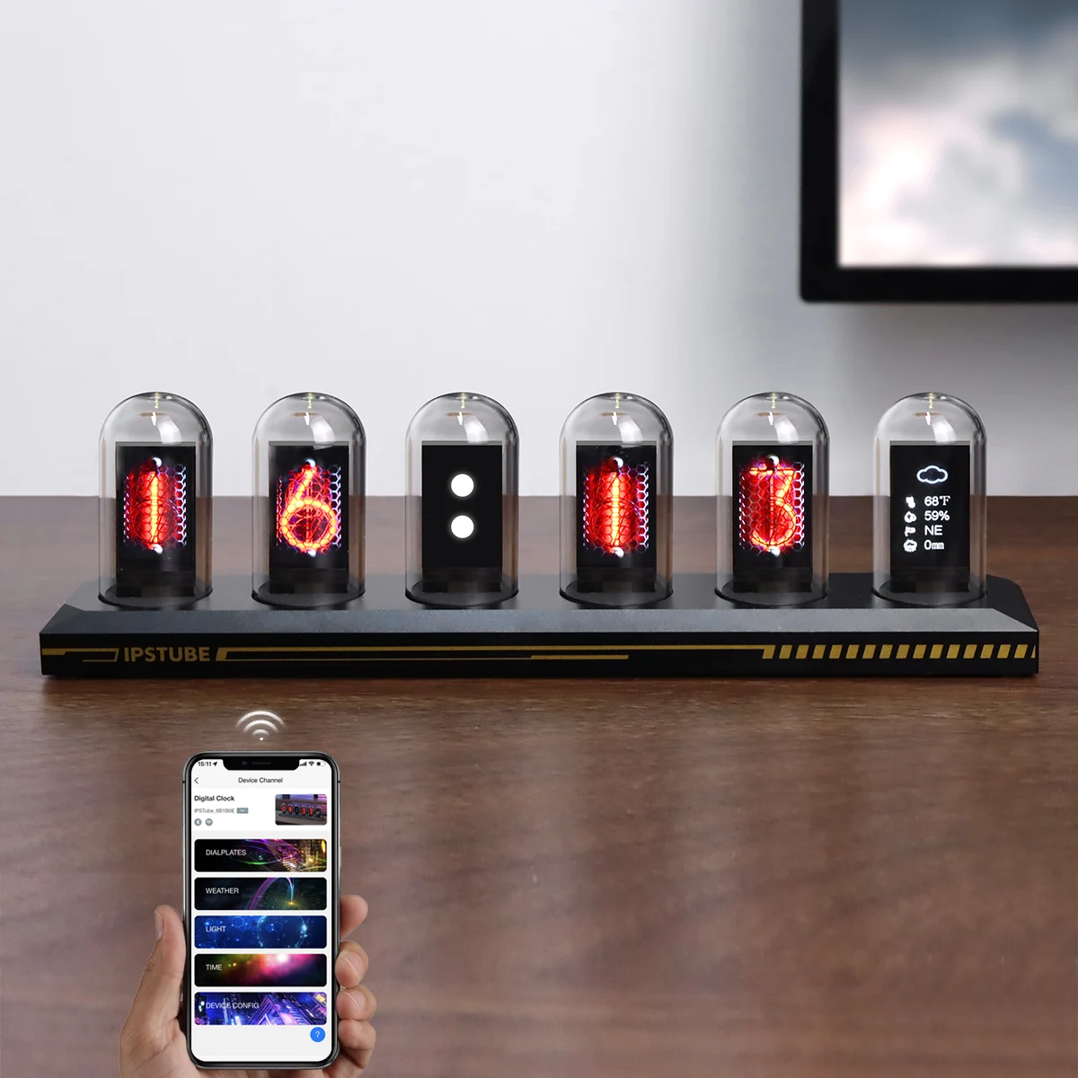 Smart DIY LED Digital Tube Clock App Control Glows IPS Color Screen Analog Digital Nixie Tube Night Lights Room Desktop Decor