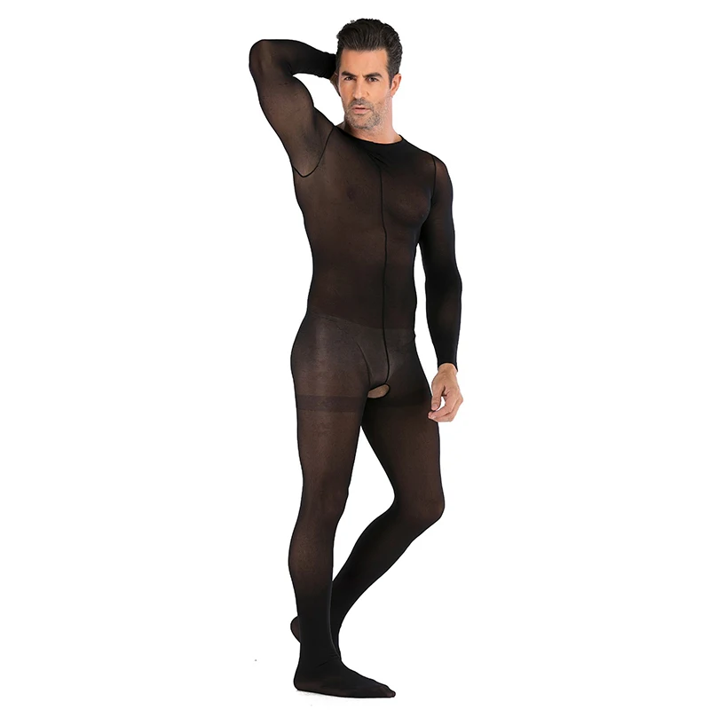 Full Body Tights Unisex Bodysuits เปิด Crotch Men Bodysuits ชุดชั้นในเซ็กซี่ Crotchless ชุดนอนสีดําคอสเพลย์เครื่องแต่งกายเกย์ Exotic