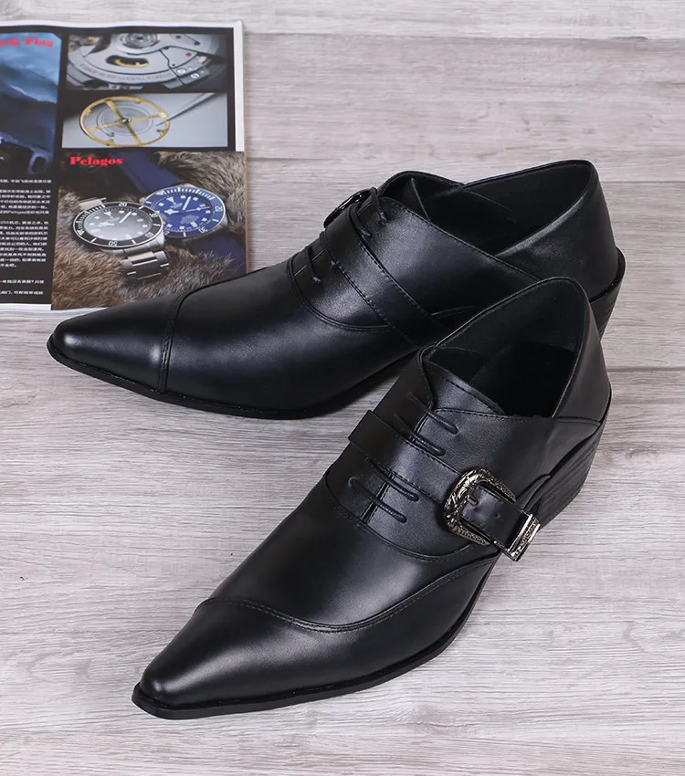 Pointed Toe High Heels Men Oxfords Genuine Leather Dress Shoes Mens Business Work Shoes Mens Height Increase Wedding Shoes 45 46