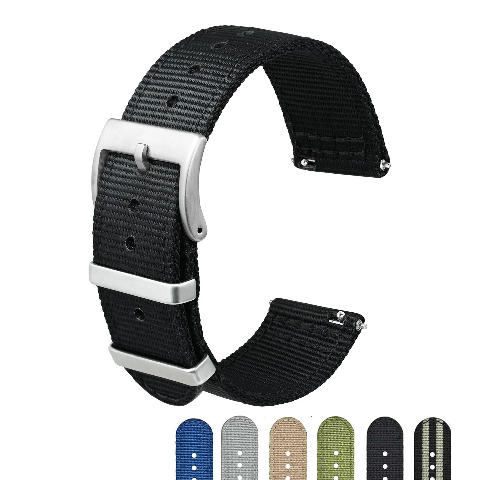 

ANBEER Two pieces Nylon Watch Strap,18mm 20mm 22mm Quick Release and Replacement Watch Band for Men, Silver Steel Buckle