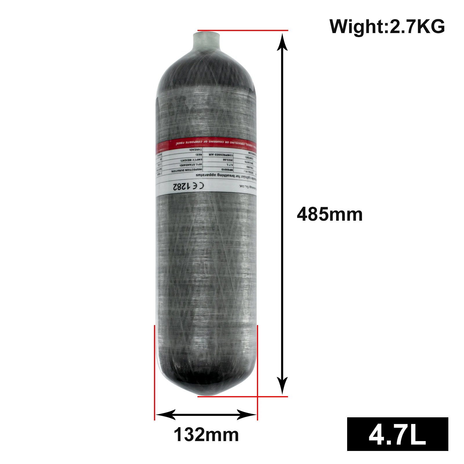 TUXING 4500Psi 4.7L Carbon Fiber Cylinders 300Bar High Pressure Cylinders for HPA Scuba Diving Tank Thread M18*1.5