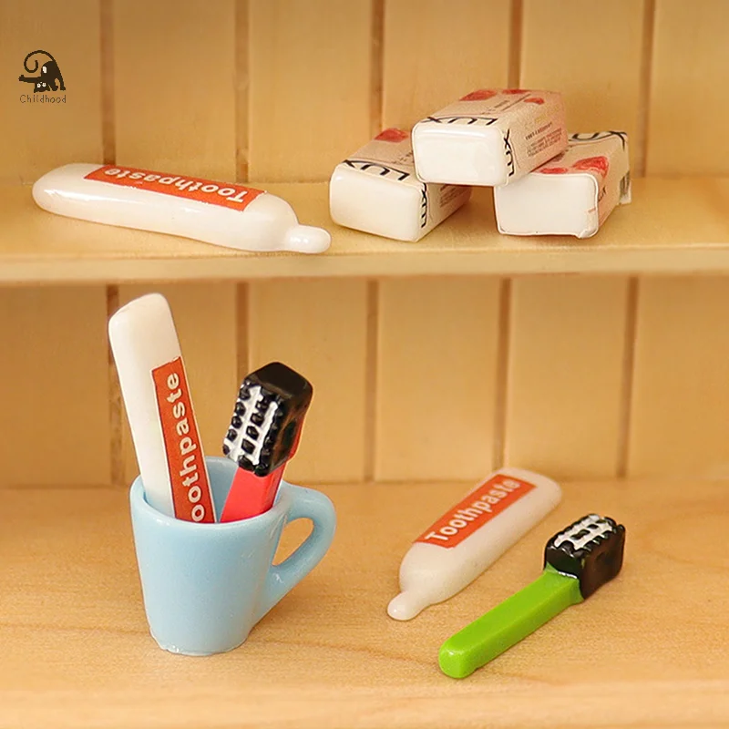 Brosse à Dents Miniature de Maison de Course, Dentifrice, Tasse, Décoration de Maison, Jouet, Accessoires, 1 Ensemble, 1:12