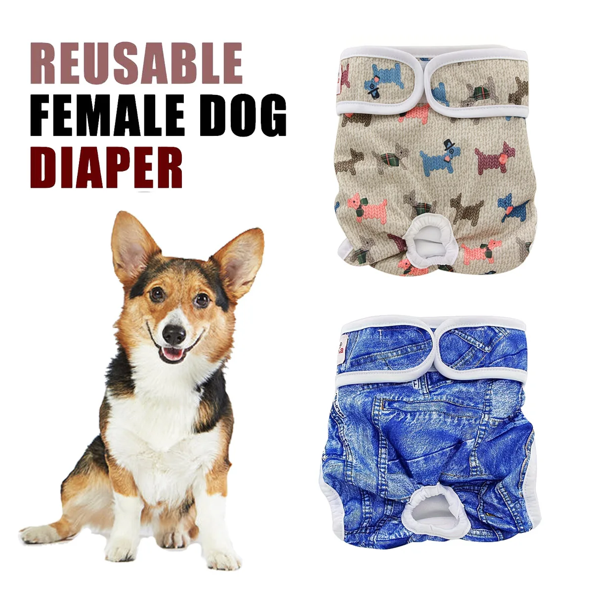 

Washable Female Dog Diaper Pet Physiological Sanitary Pants Cartoon Print Reusable Nappy Belly Wrap Diapers For Puppy Training