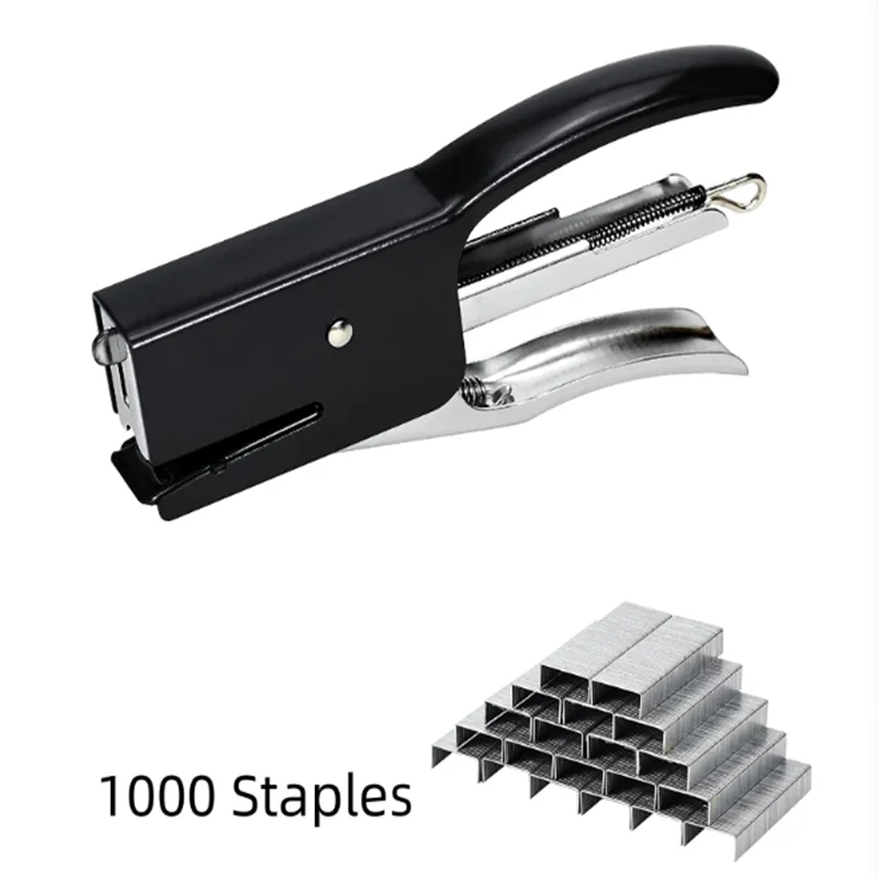 Stapler genggam No.12/10, Tang tangan jepret logam hemat tenaga kerja, kuat dan tahan lama, termasuk 1000 Staples (warna acak)