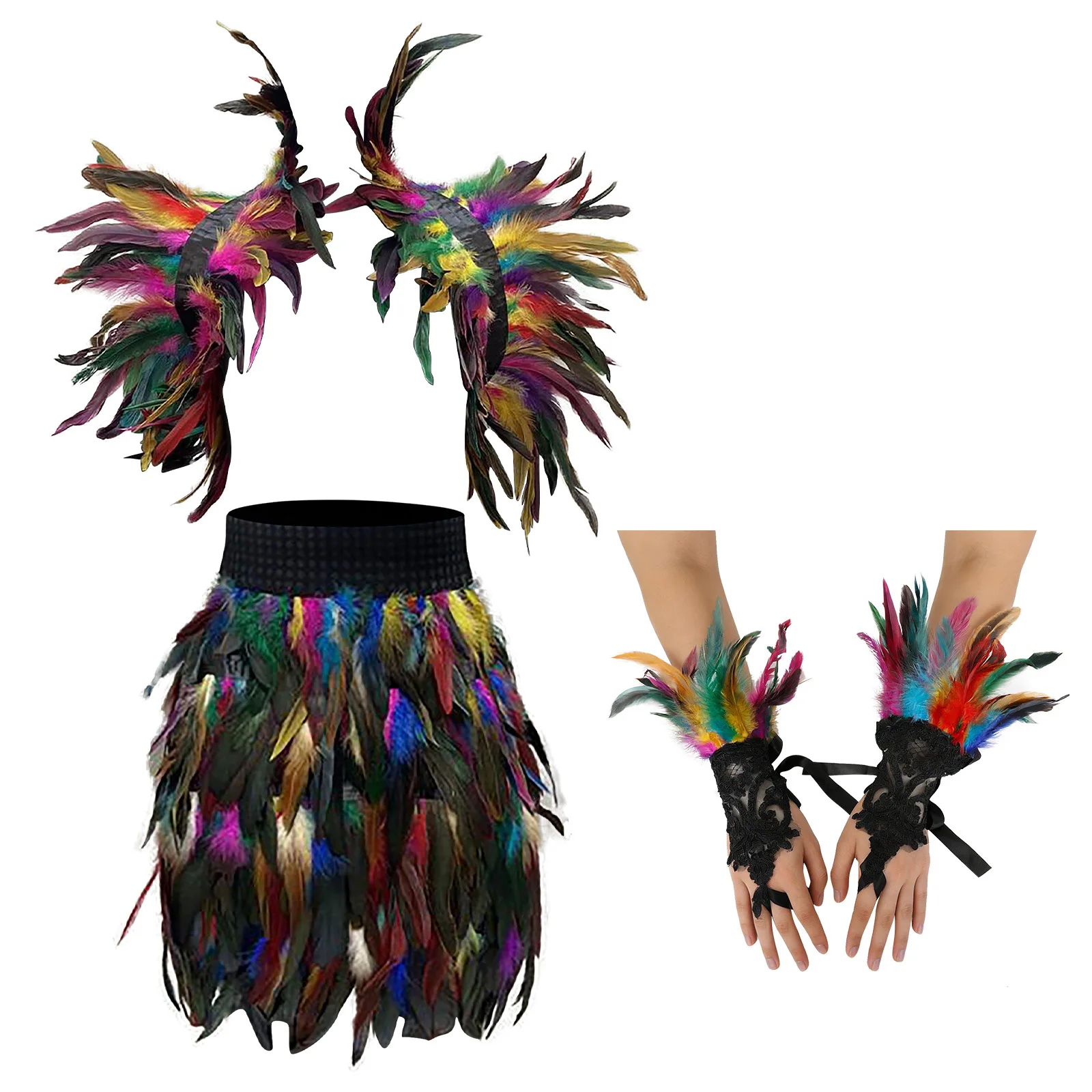 

Женский готический костюм с перьями: карнавальная накидка, юбка, перчатки для танцев самба, Хэллоуина, косплея, сценических выступлений
