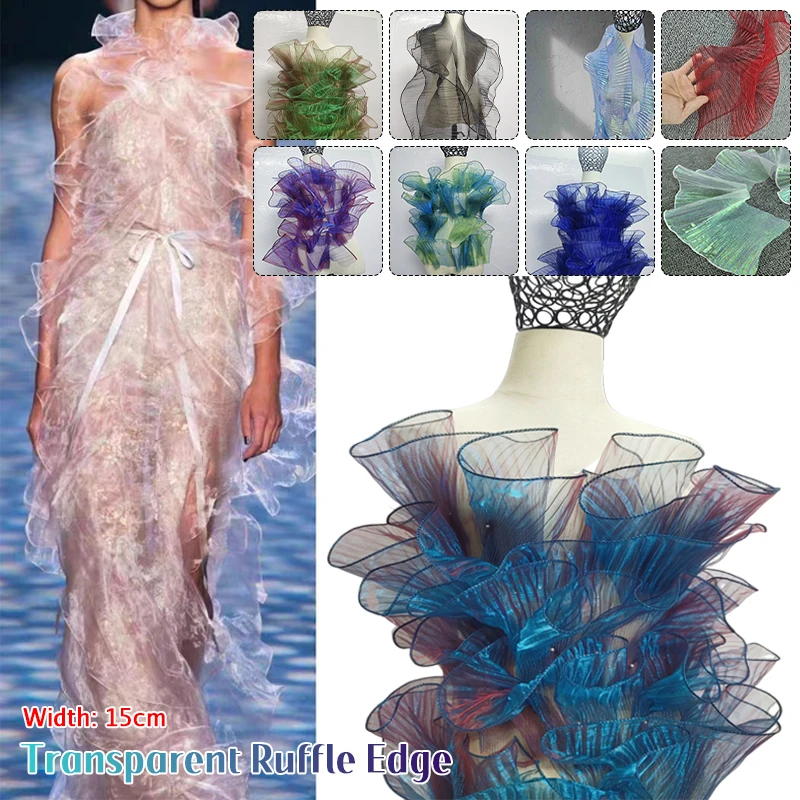 

Metallic Pleated Ruffle Edging Trim Mesh Fabric Laser Organza Transparent Fabric For Diy Sewing Stage Dress Trimming Crafts