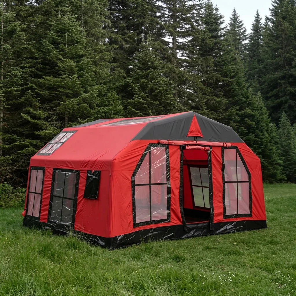 2026 Premium Large Red Inflatable Cabin Tent, Customizable Size & Color Waterproof Air Tent for Outdoor Camping Glampingpromote