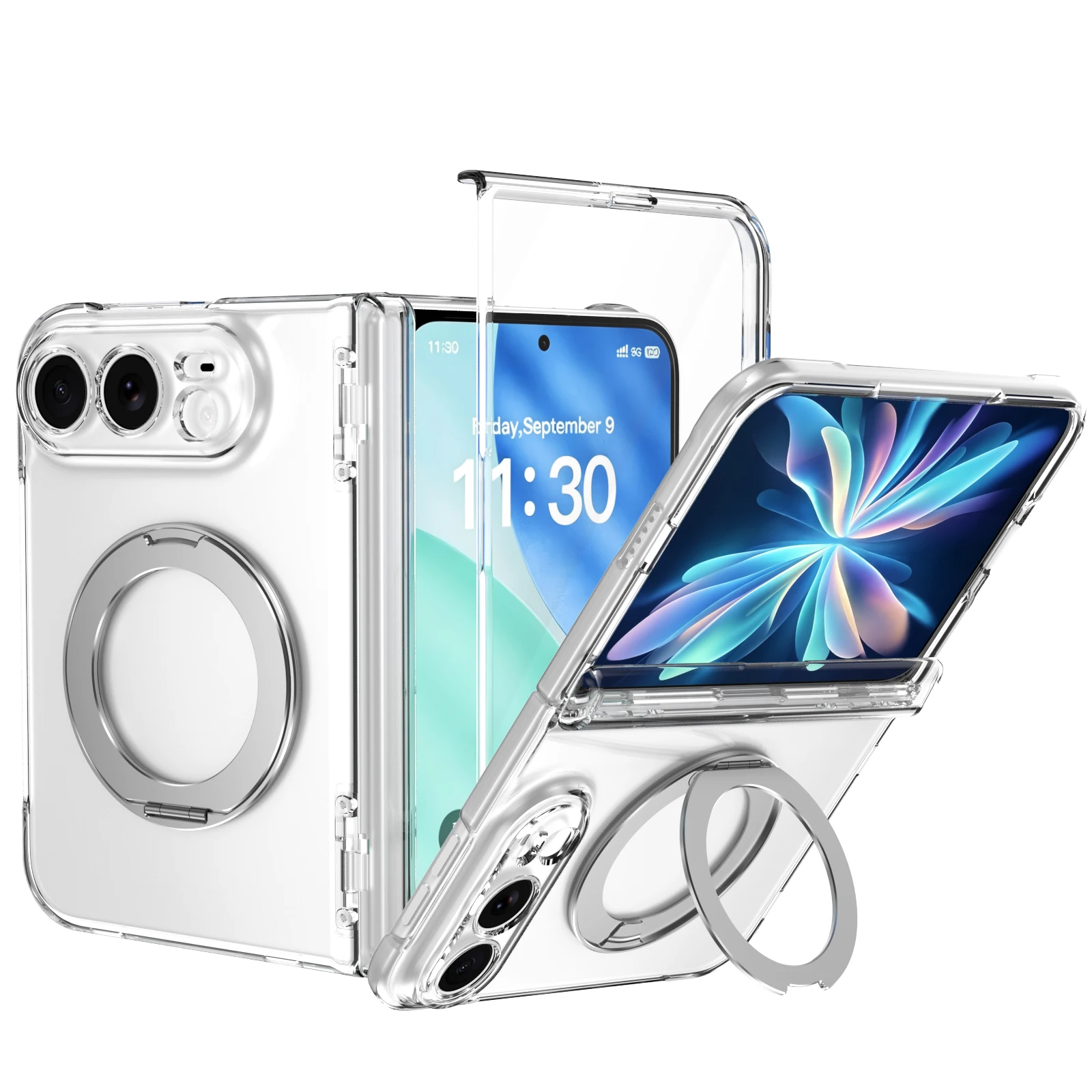 For iPhone Duo Ultra Fold Case Transparent Magnetic Rotating Holder Hinge With Tempered Film Shockproof Back Cover Accessories