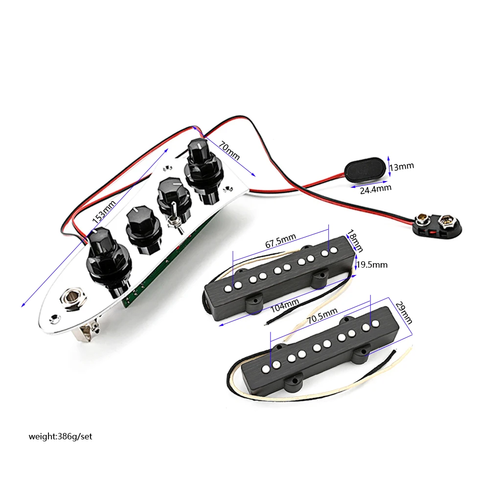 Open Alnico 5 Jazz JB Bass Pickup Neck/Bridge And Loaded Wired Control Plate with Black Knobs Set for 4/5 String Bass Parts