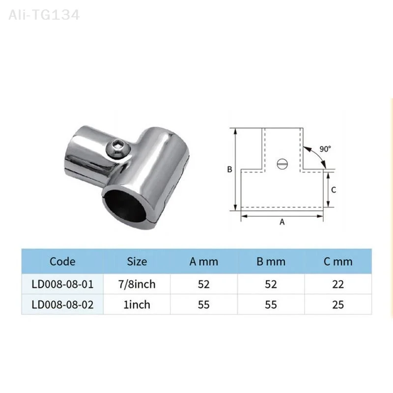 T de aço inoxidável 316 marinho 22mm/25mm de diâmetro interno 90 graus resistente à corrosão encaixe de trilho de mão para barco