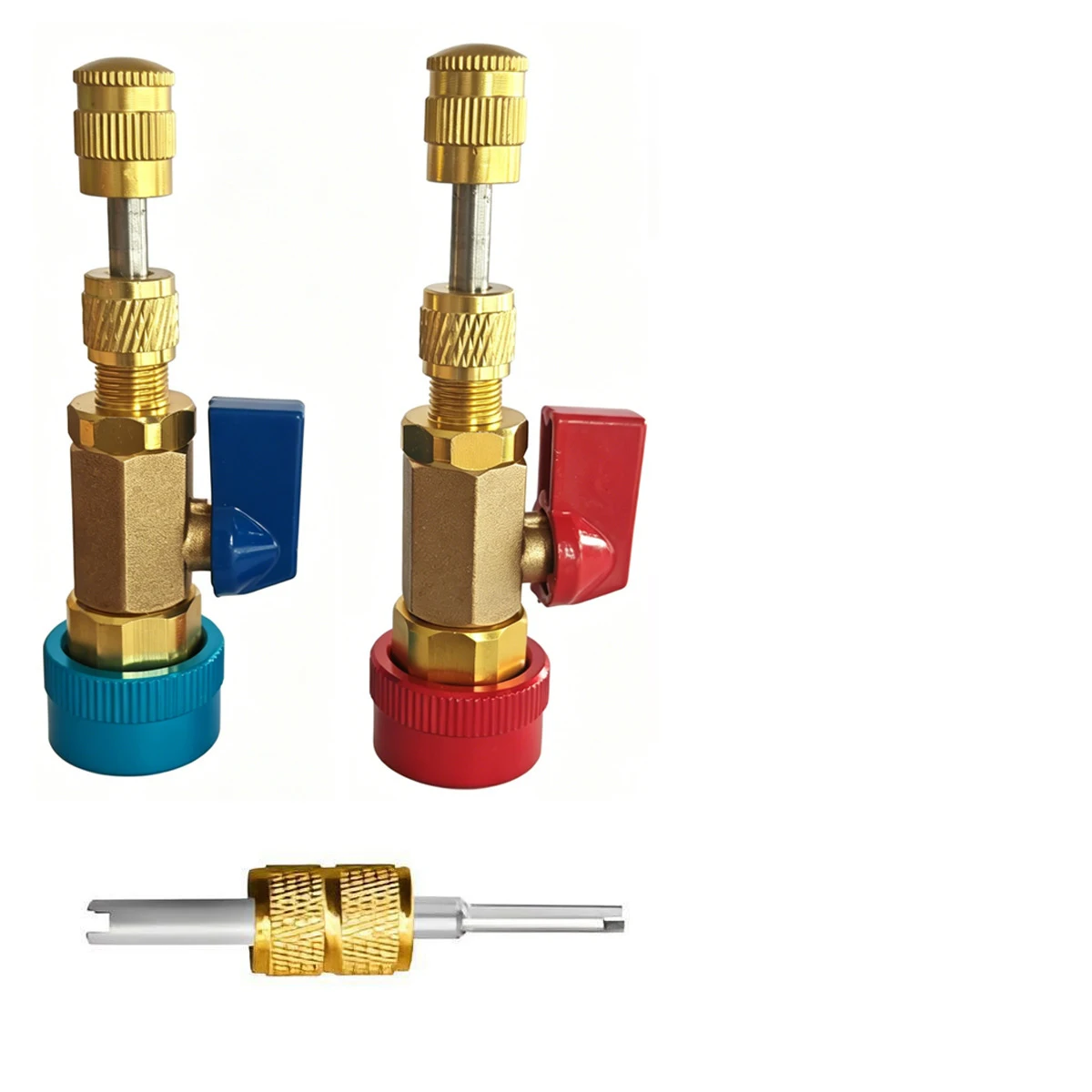 AC Valve Core Tool Kit With Green O-Ring Set Brass Remover Quick Couplers For Car Air Conditioning R134a For R1234yf HVAC Repair