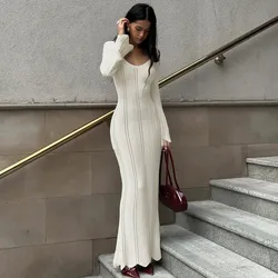 White Crochet Hook Long Knit Dress For Women Wedding Guest Dresses Beach Outfits 2024 Banquet Evening Dresses