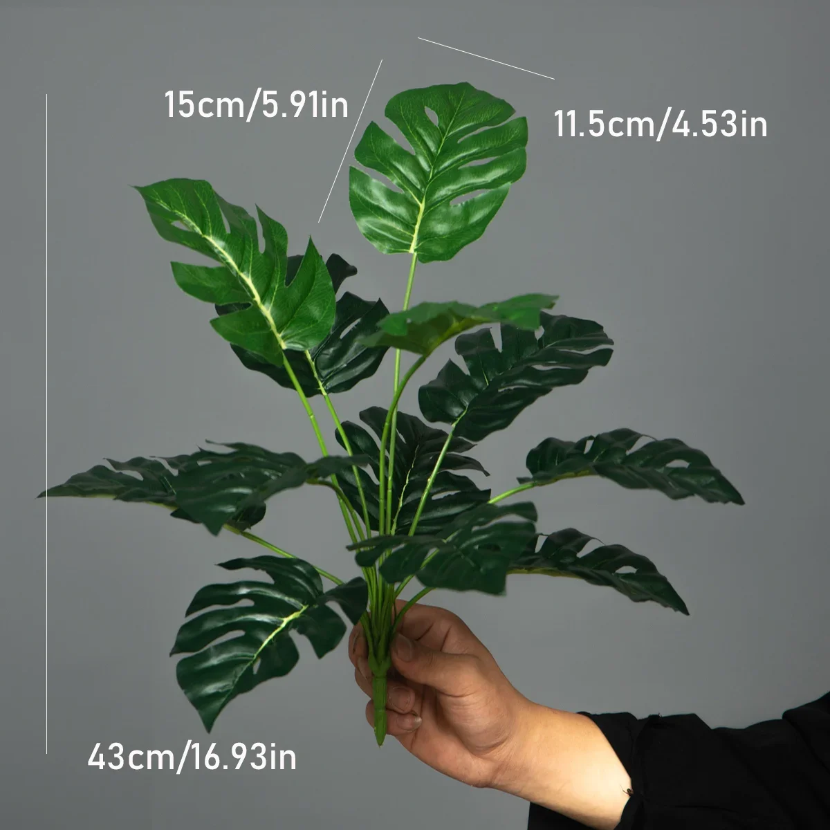 43 cm große künstliche Monstera-Pflanzen, künstliche Palme, tropische Schildkrötenblätter, Kunststoff-Maranta-Zweig, künstliche Alocasia-Blätter für die Heimdekoration – Detail 13
