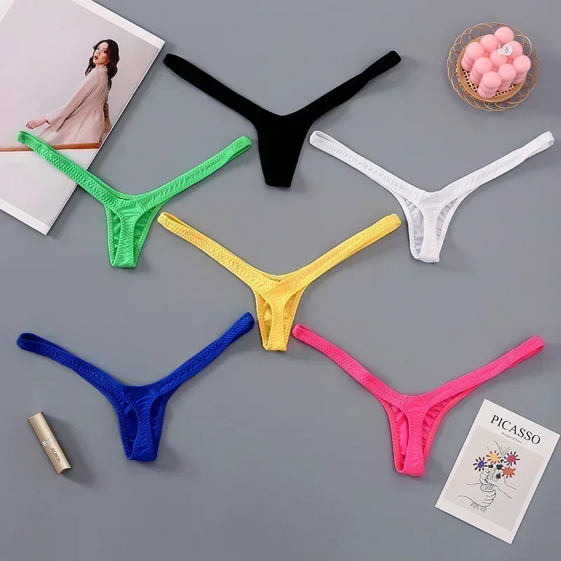 2024 Women's New Sexy Hot Low Waist Deep V Thong Mini Panties Bikini Breathable Line Bottom Thongs F