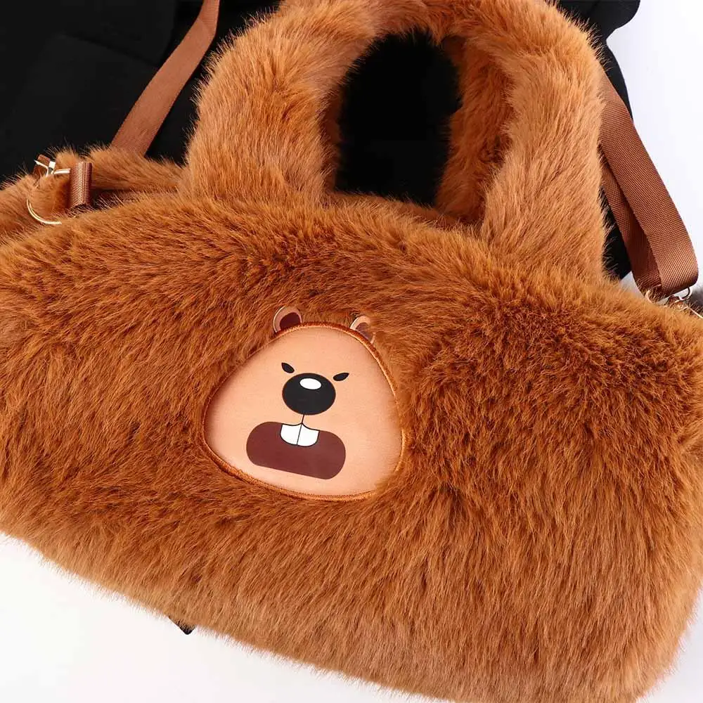 Mochila de felpa de capibara, bolso cruzado de capibara de dibujos animados de animales de gran capacidad, bolso de hombro de dibujos animados de algodón bonito