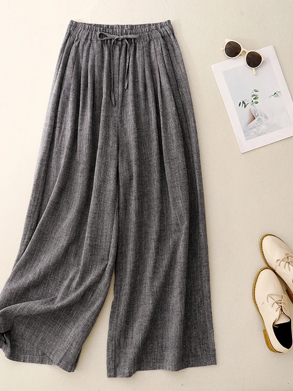 

Легкие свободные женские брюки с эластичной резинкой на талии, бамбуковая текстура, широкие повседневные летние брюки, удобный крой, прямой крой