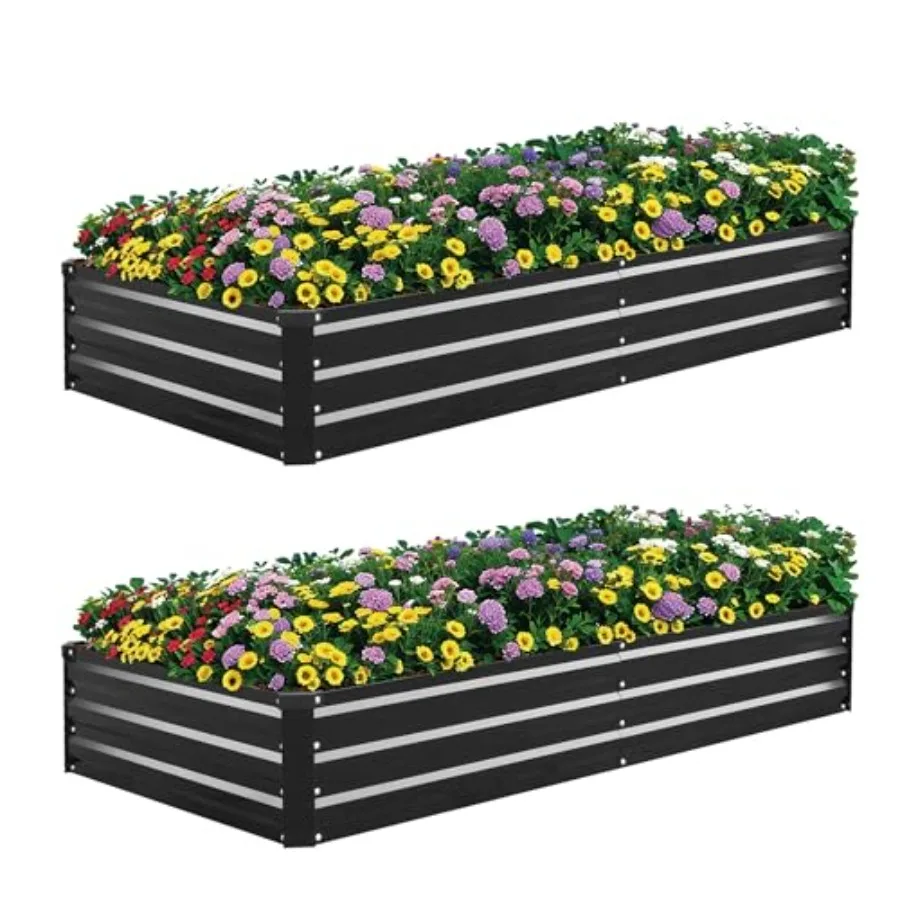 

2 Pack 8×4×1ft Galvanized Metal Raised Garden Bed, Metal Planter Kit Box Outdoor for Deep-Rooted Vegetables, Flowers, Green and