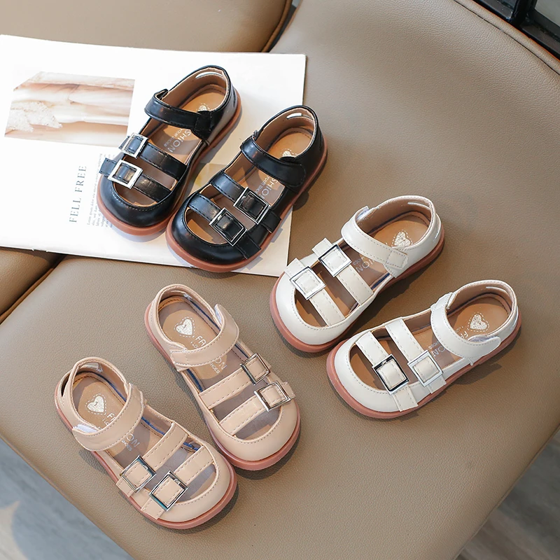 

Girls Sandals 2024 Spring Summer Fashion New Kids Summer Shoes Leather with Metal Buckles Sandal