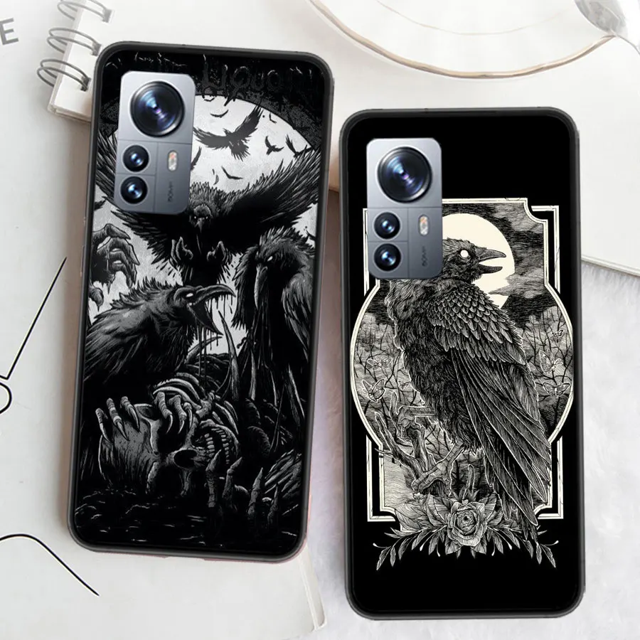 Raven Crow Skull Pattern Phone Case For Xiaomi Mi 13 12 11T 10T 12T Pro 12X 11i 11 Ultra 10 Lite 5G 9 8 6X 5X A1 A2 Cover Capa C