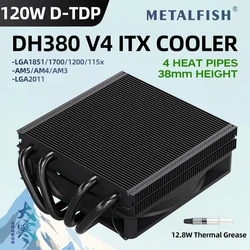 METALFISH DH380 CPU Cooler 38mm Height Low Profile 4 Heat pipe Radiator 9cm PWM Fan for 1700/1200/115x/AM4/AM5
