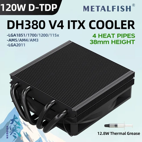 METALFISH-enfriador de CPU DH380, radiador de 4 tubos de calor de perfil bajo de 38mm de altura, ventilador PWM de 9cm para 1700/1200/115x/AM4/AM5