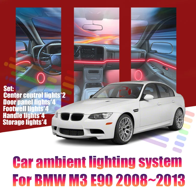 

For BMW M3 E90 2008~2013 Car LED Ambient Lamps Colorful Atmosphere Lights AutoInterior Neon Strip 64 RGB Lighting
