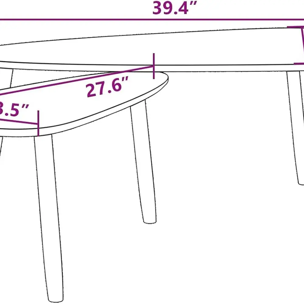 スカンジナビアスタイルの白いコーヒーテーブルセット、リビングルーム用の2ピース無垢パイン材エンドテーブル