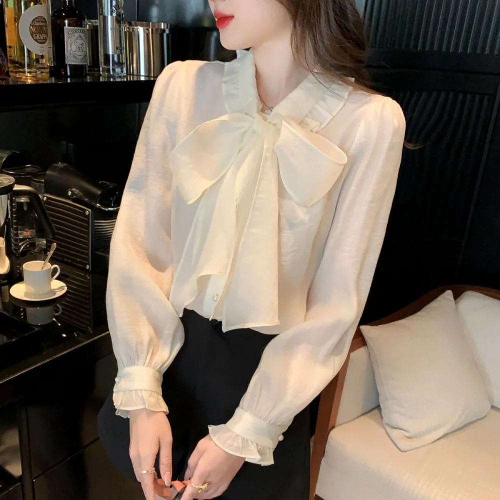 2024 France style womens tops and blouses New elegant ladies satin shirts Spring Summer Long sleeve Tops Fashion Womens Clothing