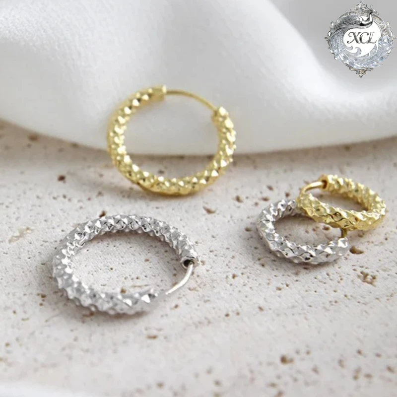 

Серьги-кольца XCL из стерлингового серебра 925 пробы, простой геометрический дизайн с резным цветком гипсофилы, универсальные украшения для женщин