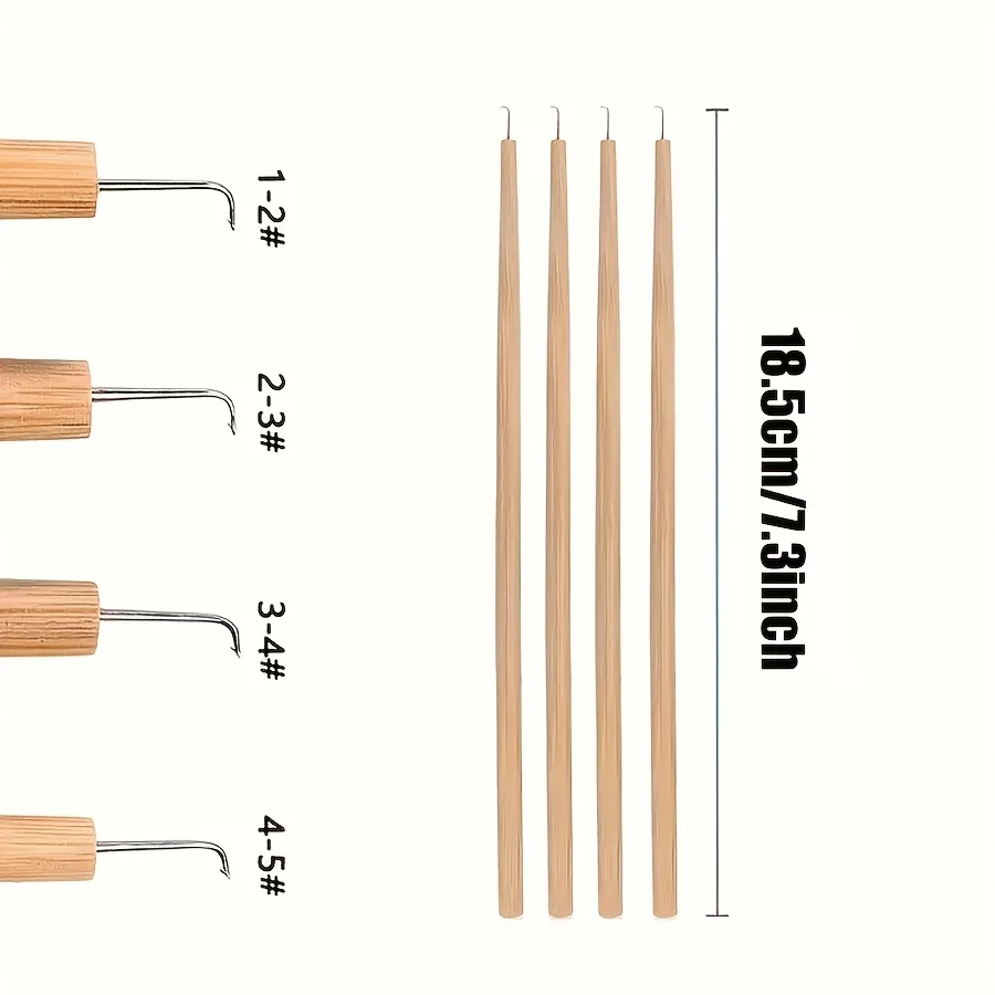 4 Pcs Different Size Ventilating Needles For Lace Wigs Making Long Wooden Handle Crochet Needle Hair Wig Making Tools image 6