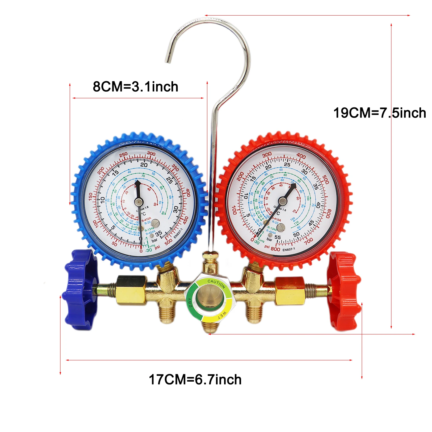 For R410A R22 R404A R134A Refrigerant Pressure Gauge SET Air Condition Pressure Manifold Gauge Refrigeration with Hose and Hook