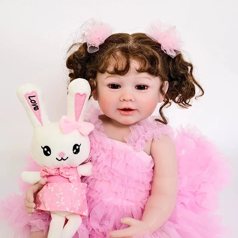 22 inch full body siliconen babypop herboren peuter meisje handverf 3D huid met zichtbare aderen collectible kunstpoppen Bebes Reborn