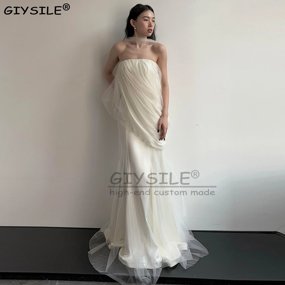 GIYSILE Customized French Light Wedding Dresses  Luxury 2025 New Simple Satin Strapless Evening Dress Bride Gown robe de mariage
