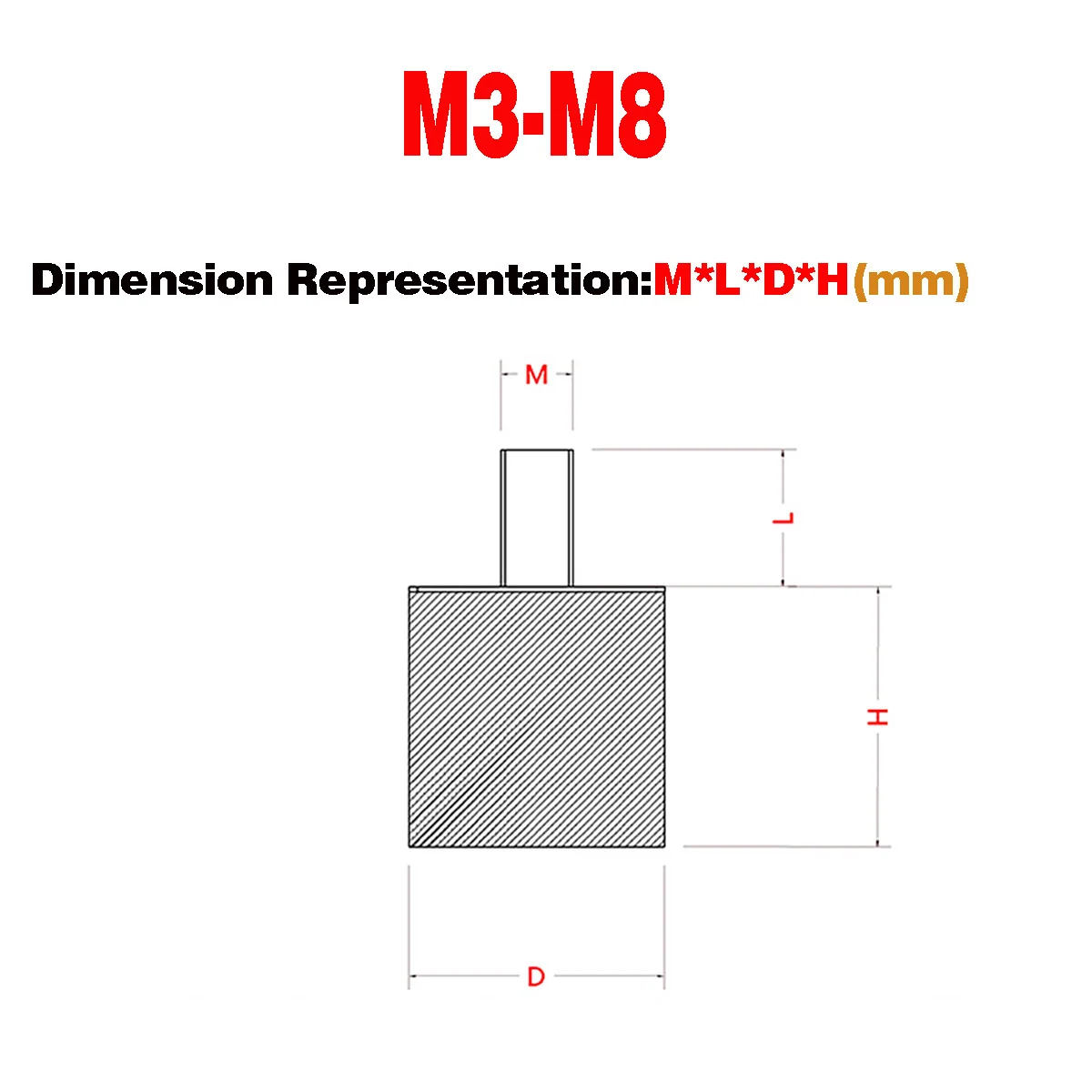 VD Tipo Rubber Shock Absorber, Inner e Outer Threads