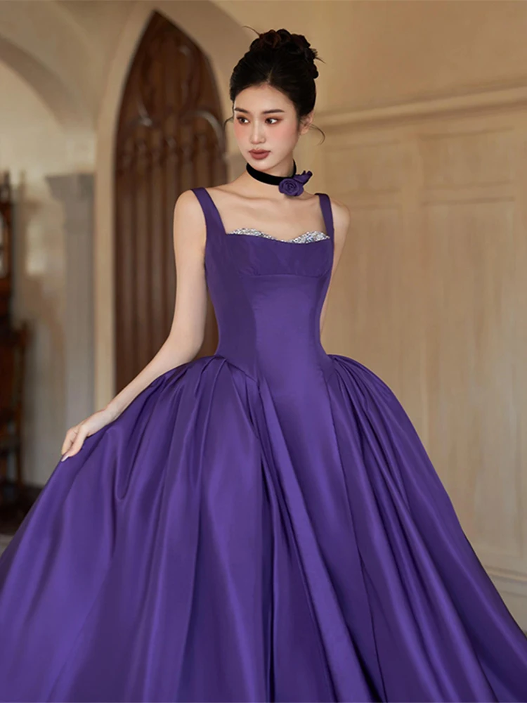 

Purple Evening Dress High-End Affordable Luxury Niche Vocal Music Art Test Performance Host Sling Toast Bride