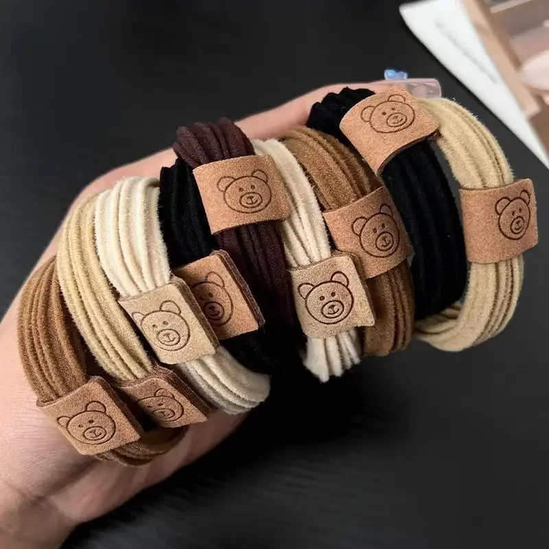 Bandas Elásticas simples para el cabello para mujeres y niñas, gomas de goma para el pelo con diseño de oso grueso a rayas, accesorios para el cabello, 5 a 10 unidades por juego