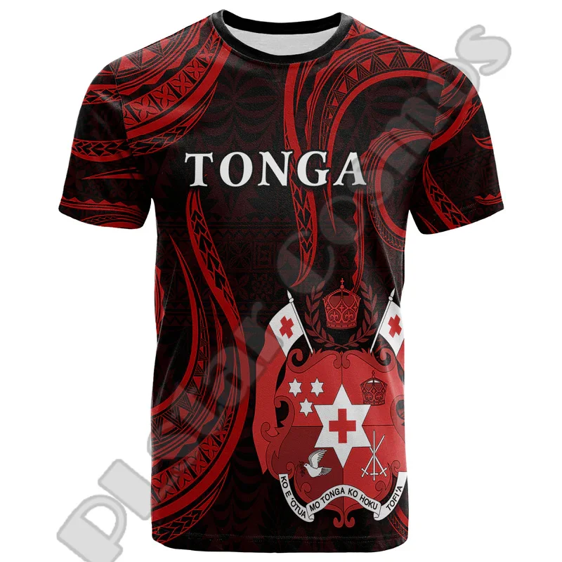 Vintage Tattoo 3D Printed Short Sleeved T-shirt, Summer Casual Street Clothing, Personalized Name, Tonga Polynesia, Liahona, Hig