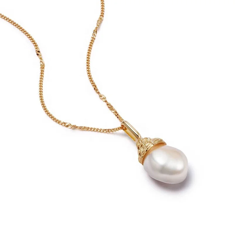 

Milskye elegant fine jewelry 925 sterling silver 18k gold plated baroque freshwater pearl shell necklace for women