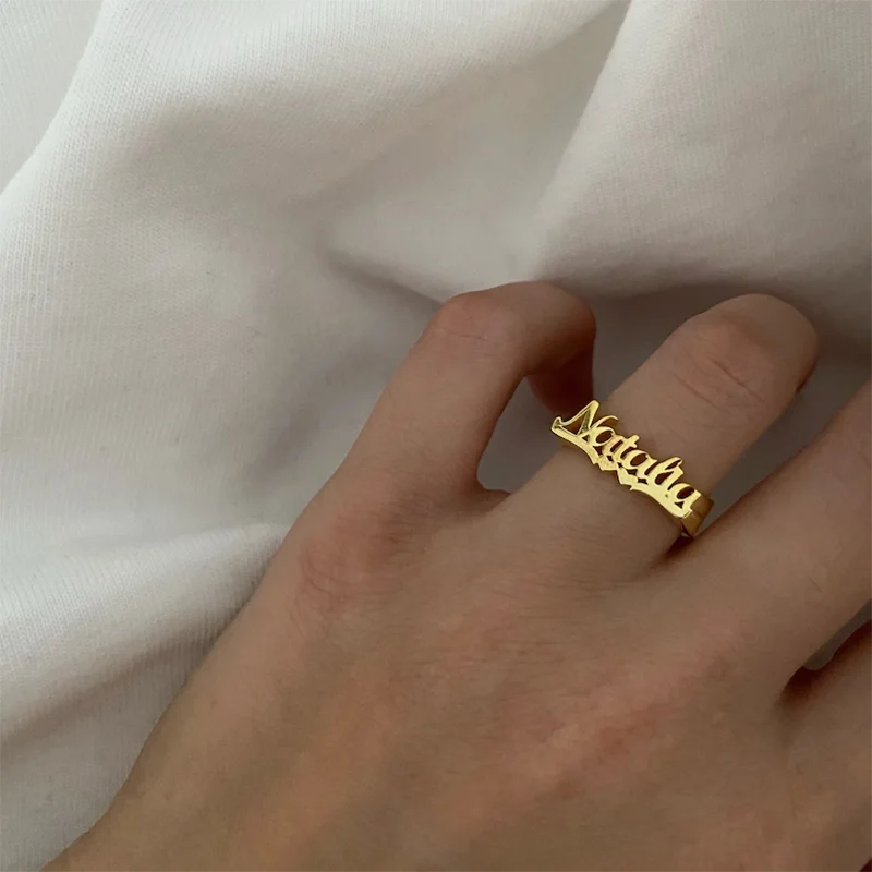 DHQH Annual New Wholesale Customized Name 925 Silver Ring Personalized Letter Exquisite Alloy Ring Christmas Commemorative Gift