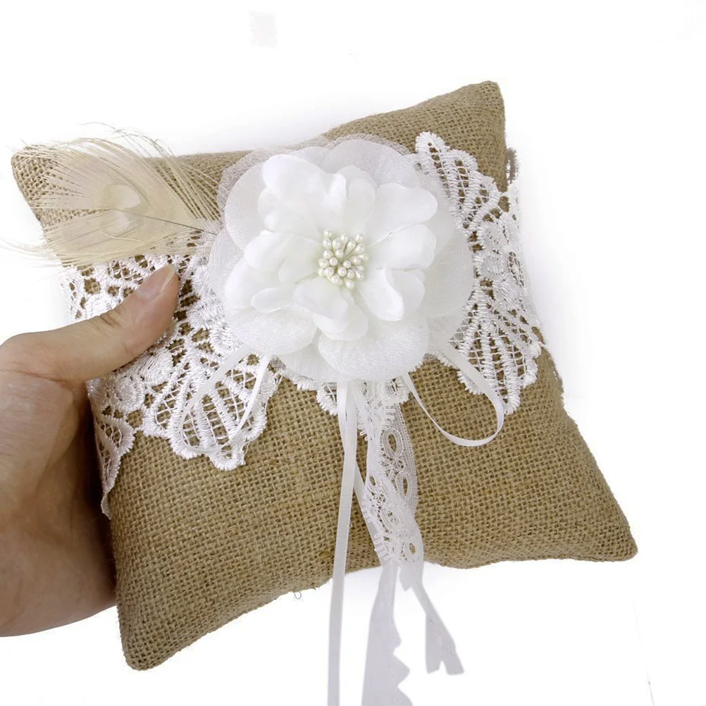 

Bridal Wedding Ring Pillow Jute Bowknot Decoration Ribbon Strap Lightweight Compact for Ceremony Ring Bearer Pillow