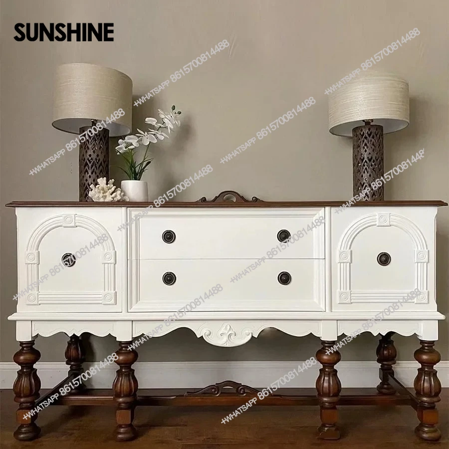 

retro solid wood carving flower entrance cabinet, small apartment contrasting color decoration medium antique partition ca