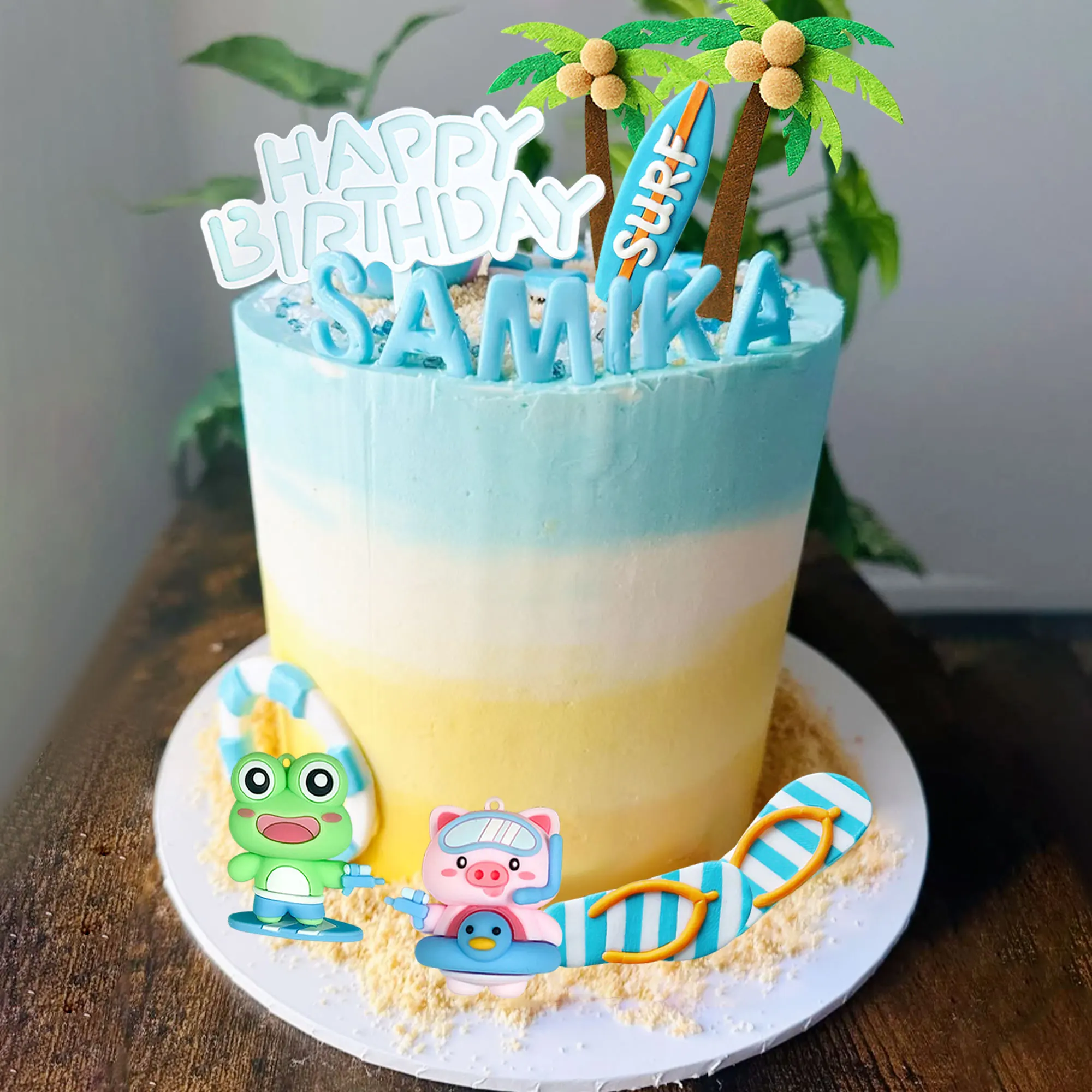 LaVenty Strand Kuchen Dekorationen Sommer Surfbrett Kuchen Topper Pool Party Kuchen Dekoration Luau Kuchen Dekoration Hawaiianische Dekoration – Detail 6